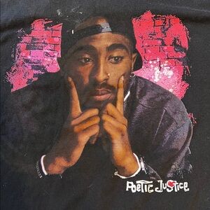 Tupac Shakur Poetic Justice Graphic Black Tee T-shirt Rap Hip Hop Mens Large